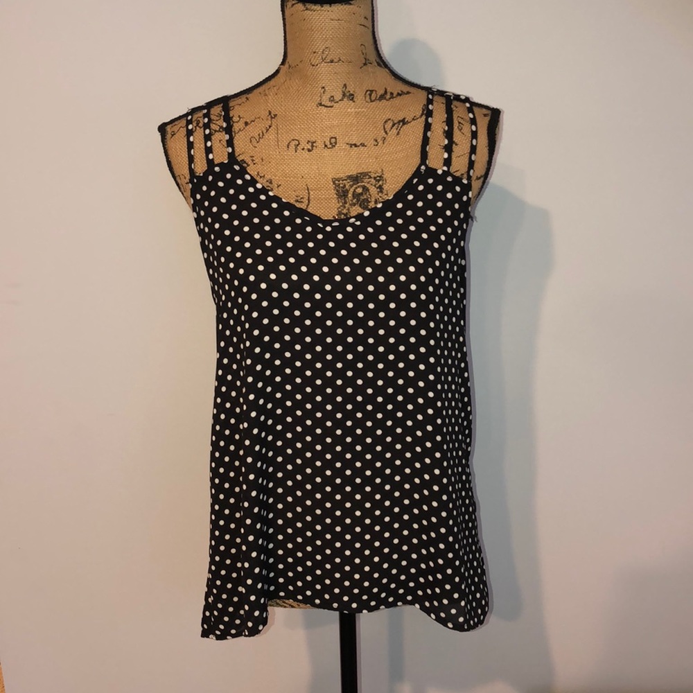 black w/ white polka dot tank top